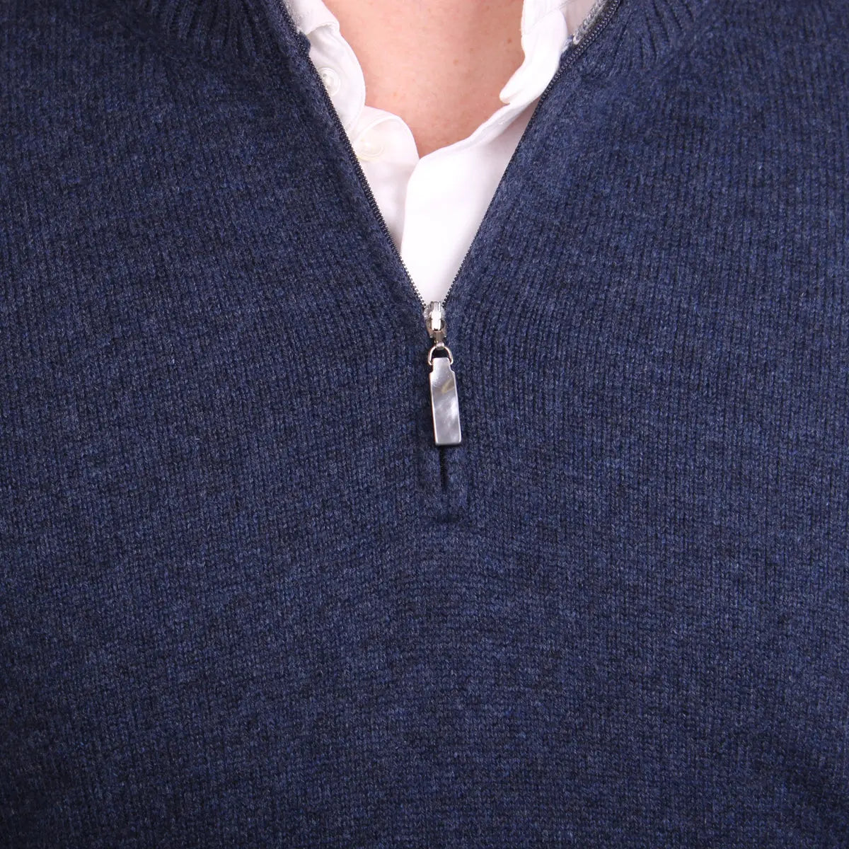 Blue Virgin Wool &amp; Cashmere Blend Zip Neck Sweater KNITWEAR Robert Old