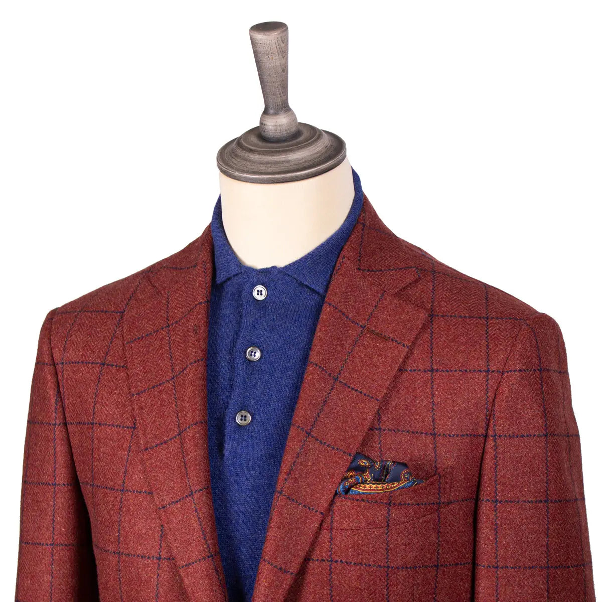 Brick Red Overcheck Wool & Cashmere Jacket JACKETS Robert Old