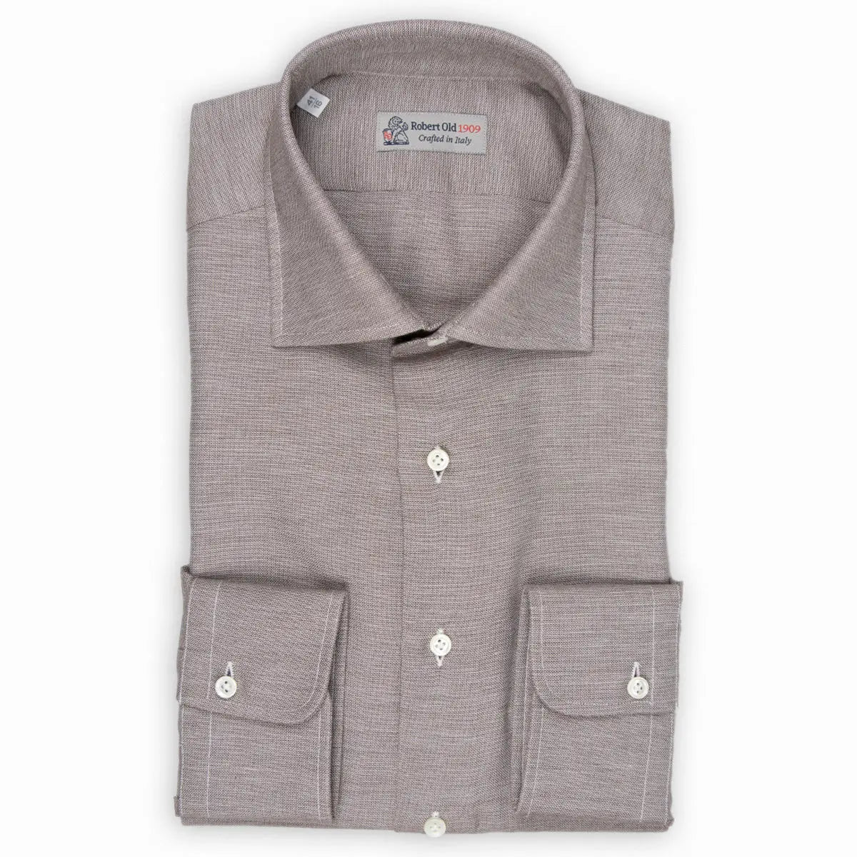 Brown Wool &amp; Cashmere Slim Fit Shirt L/S SHIRTS Robert Old