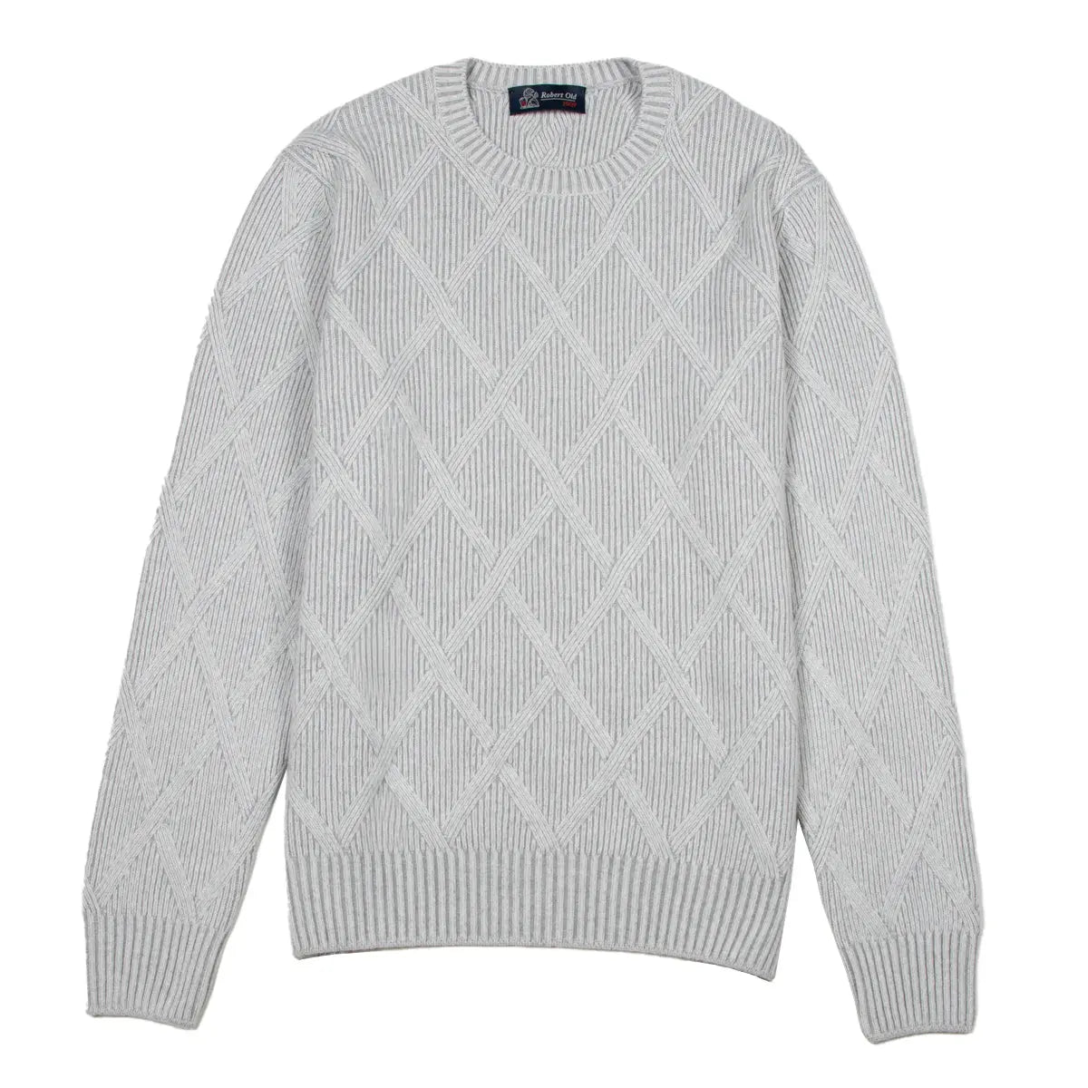 Ice Grey Diamond Knit Wool Blend Crewneck Jumper KNITWEAR Robert Old