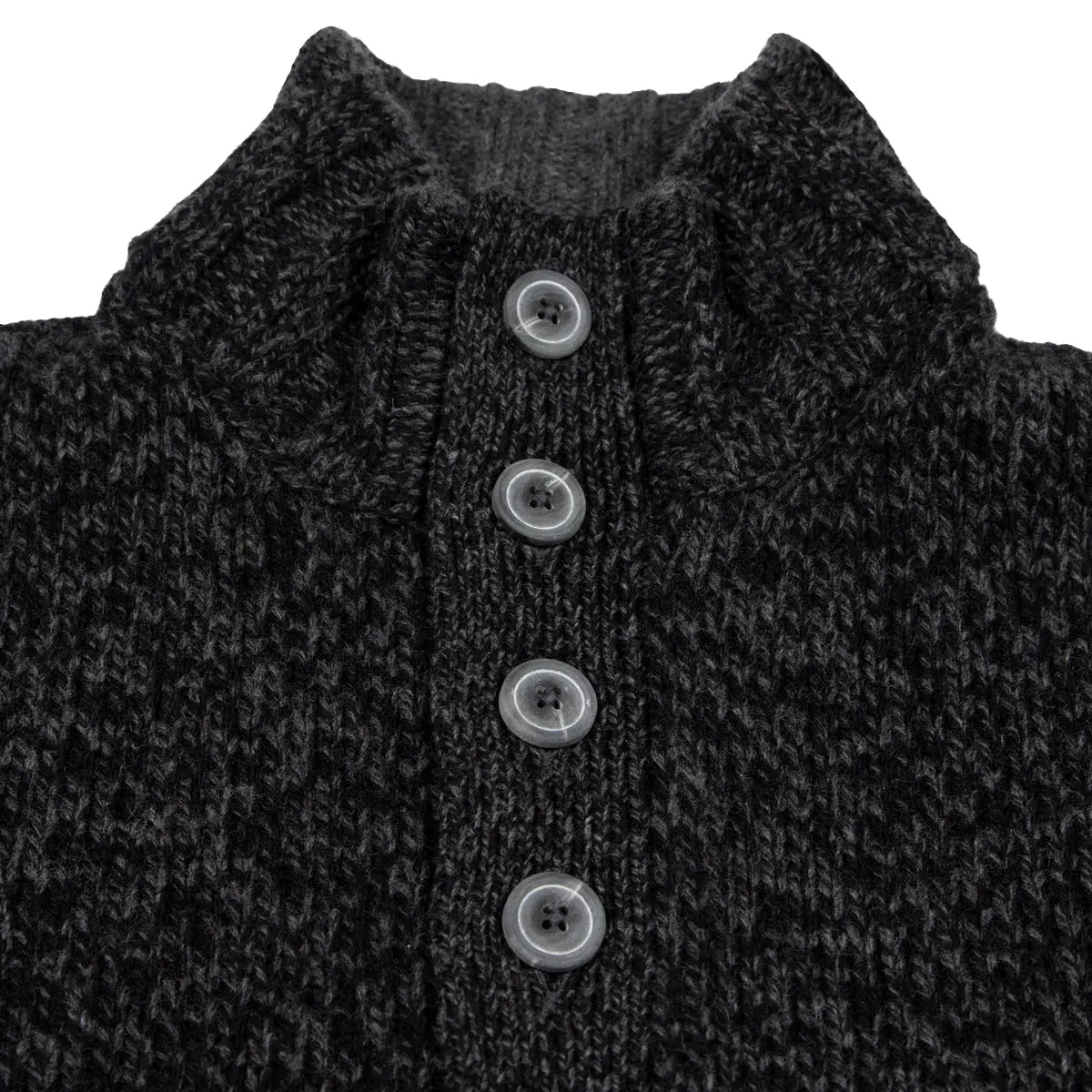 Charcoal Black Melange Buttoned-Neck Wool Jumper KNITWEAR Robert Old