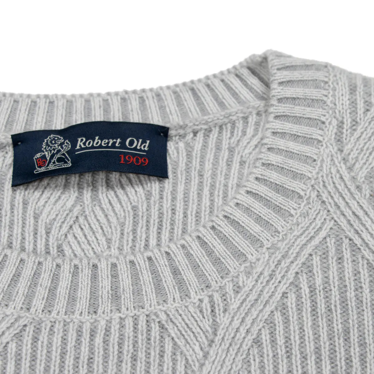Ice Grey Diamond Knit Wool Blend Crewneck Jumper KNITWEAR Robert Old