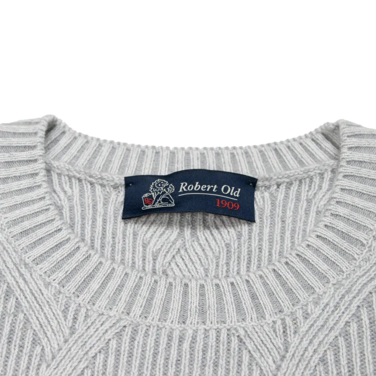 Ice Grey Diamond Knit Wool Blend Crewneck Jumper KNITWEAR Robert Old