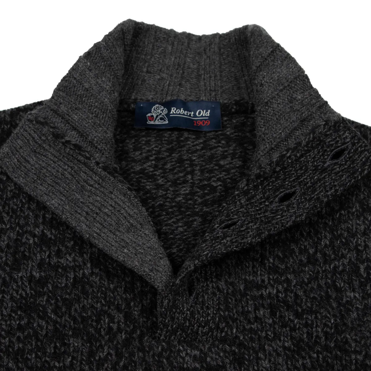 Charcoal Black Melange Buttoned-Neck Wool Jumper KNITWEAR Robert Old