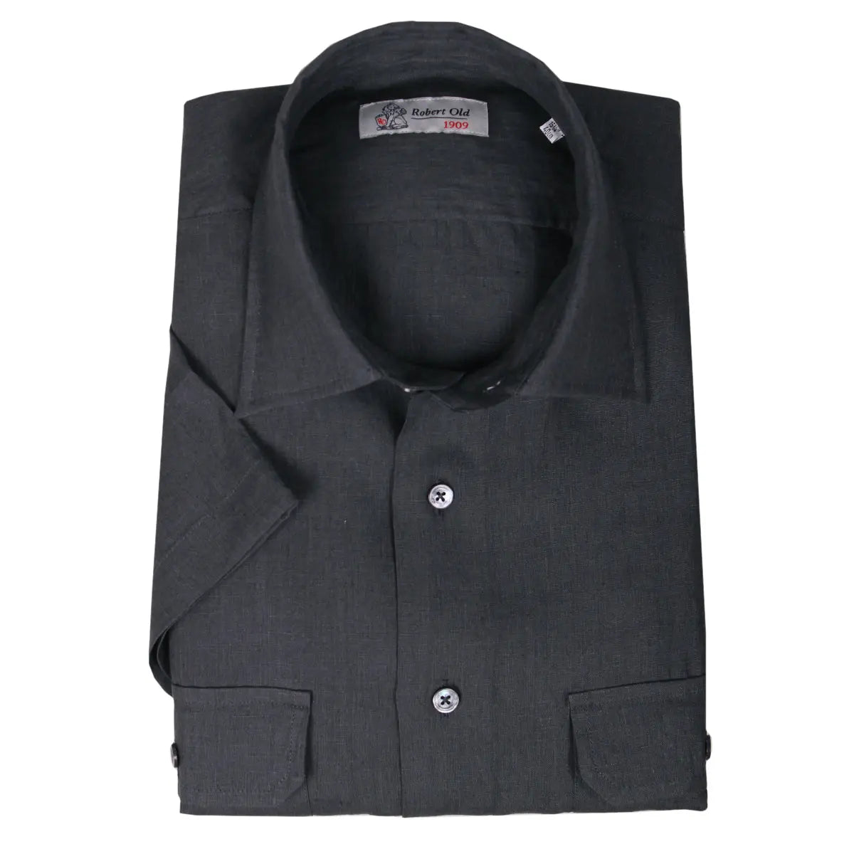 Charcoal Slate Irish Linen Short Sleeve Shirt S/S SHIRTS Robert Old