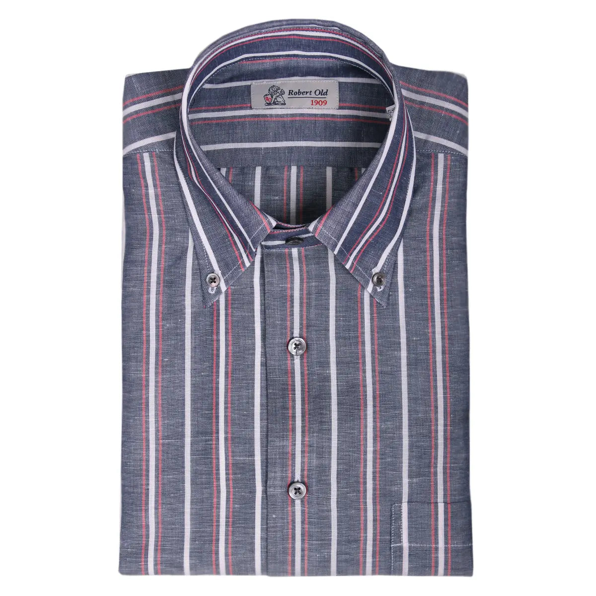 Grey, Red &amp; White Stripe Zephir Long Sleeve Shirt L/S SHIRTS Robert Old