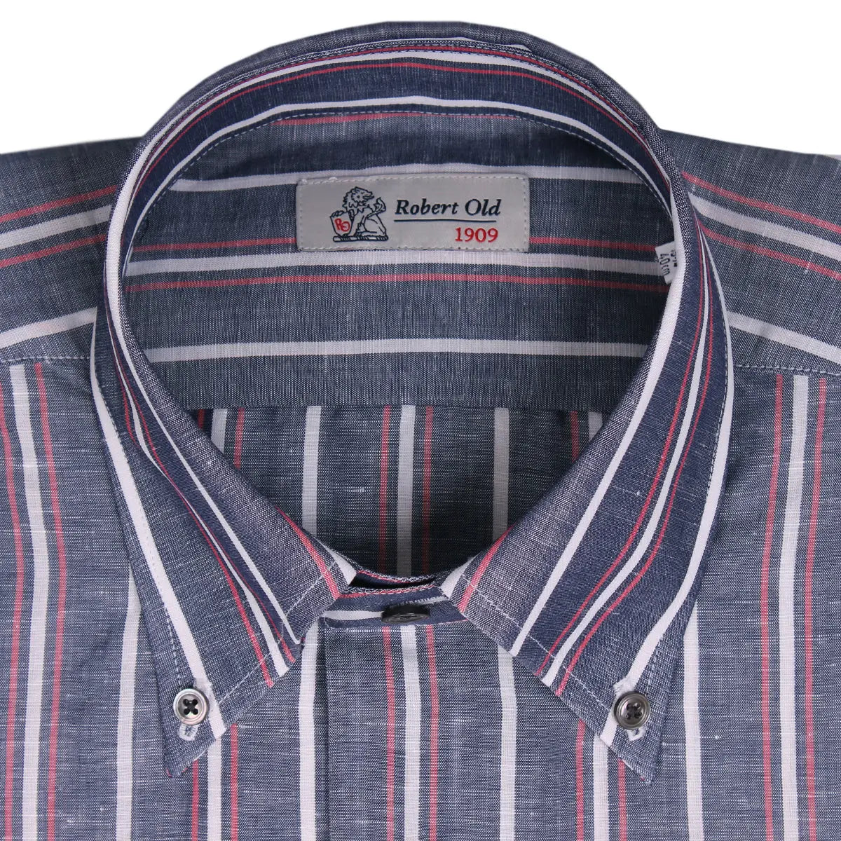 Grey, Red &amp; White Stripe Zephir Long Sleeve Shirt L/S SHIRTS Robert Old