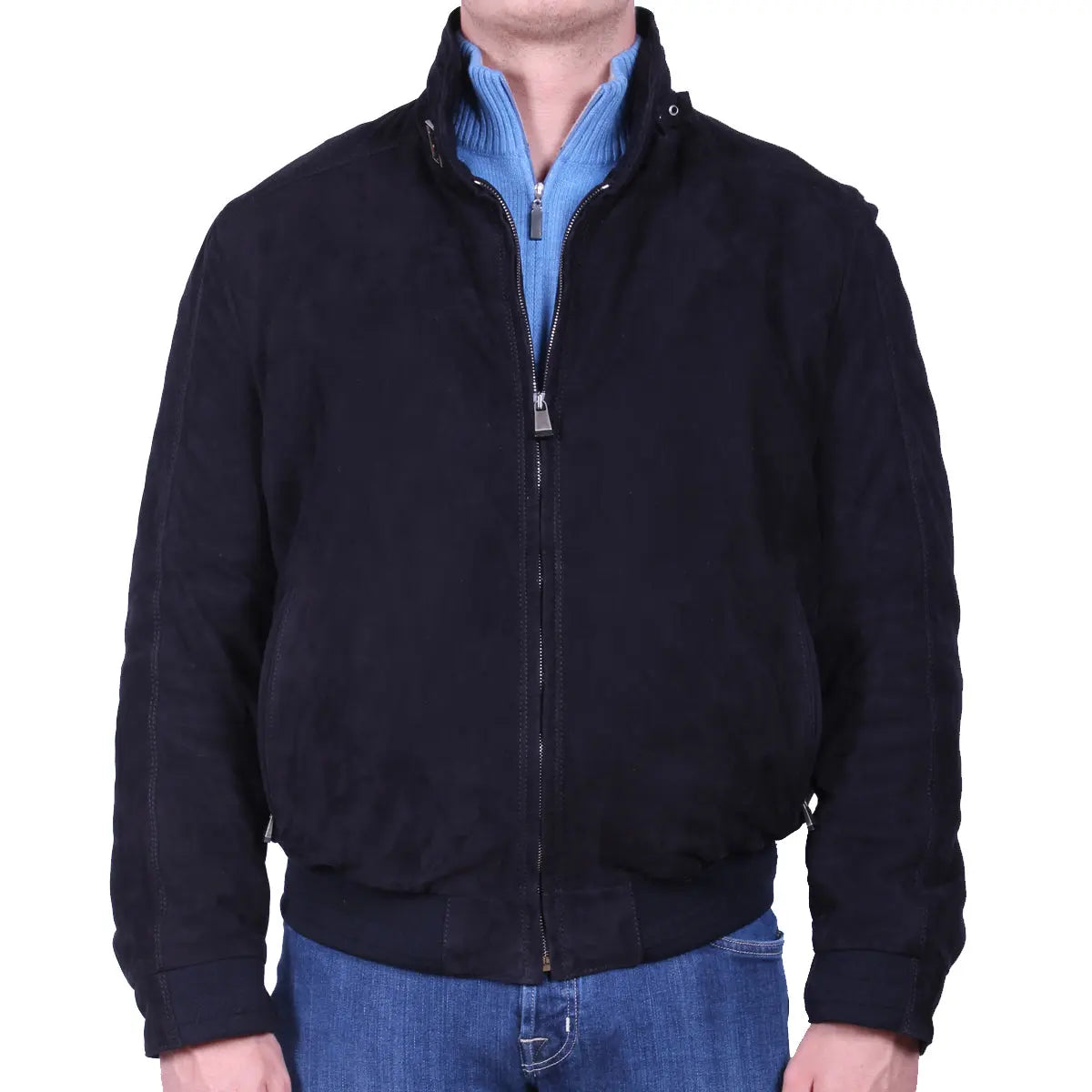 Midnight Blue Calf Suede Bomber Jacket LEATHERS Robert Old