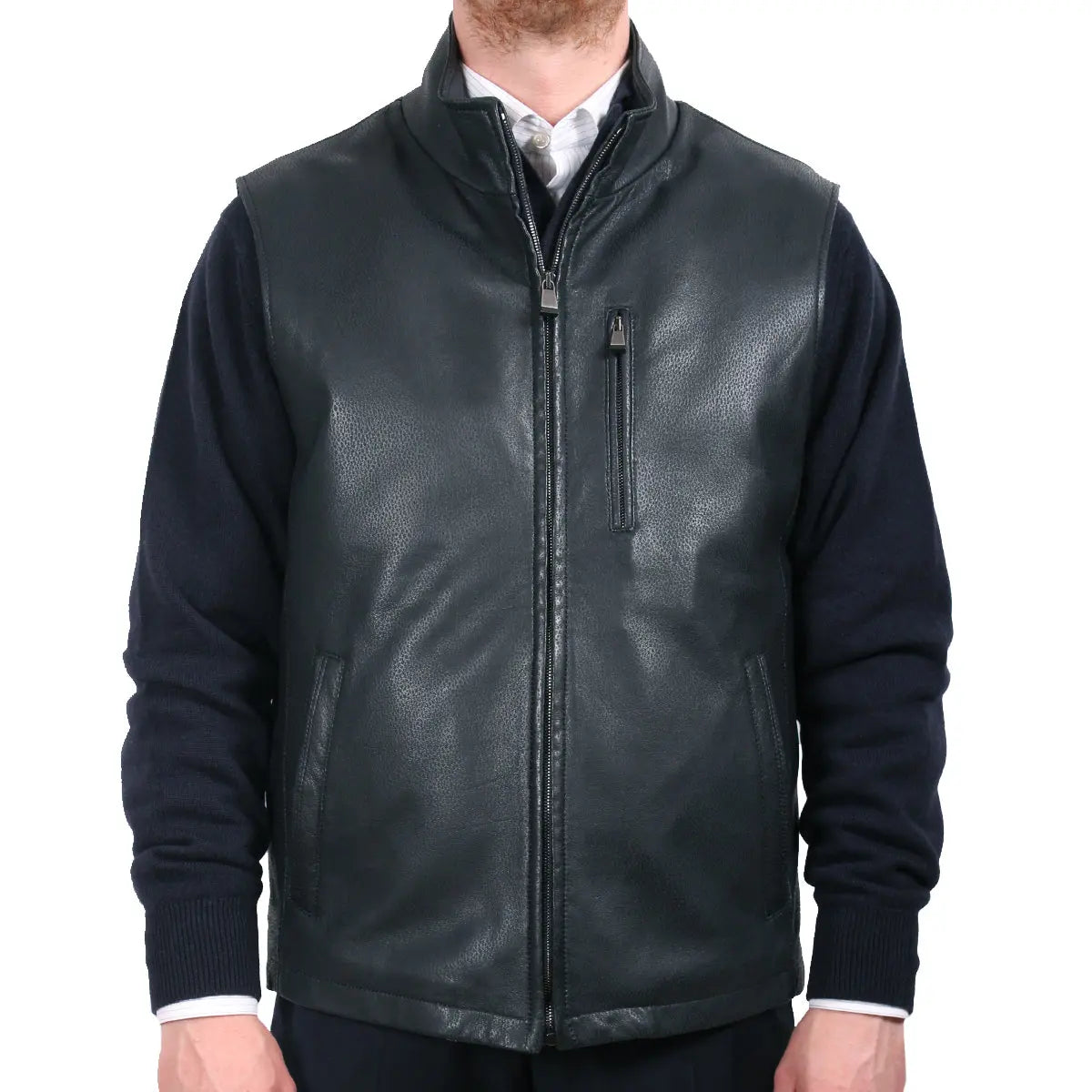 Midnight Blue Calf Leather Gilet LEATHERS Robert Old