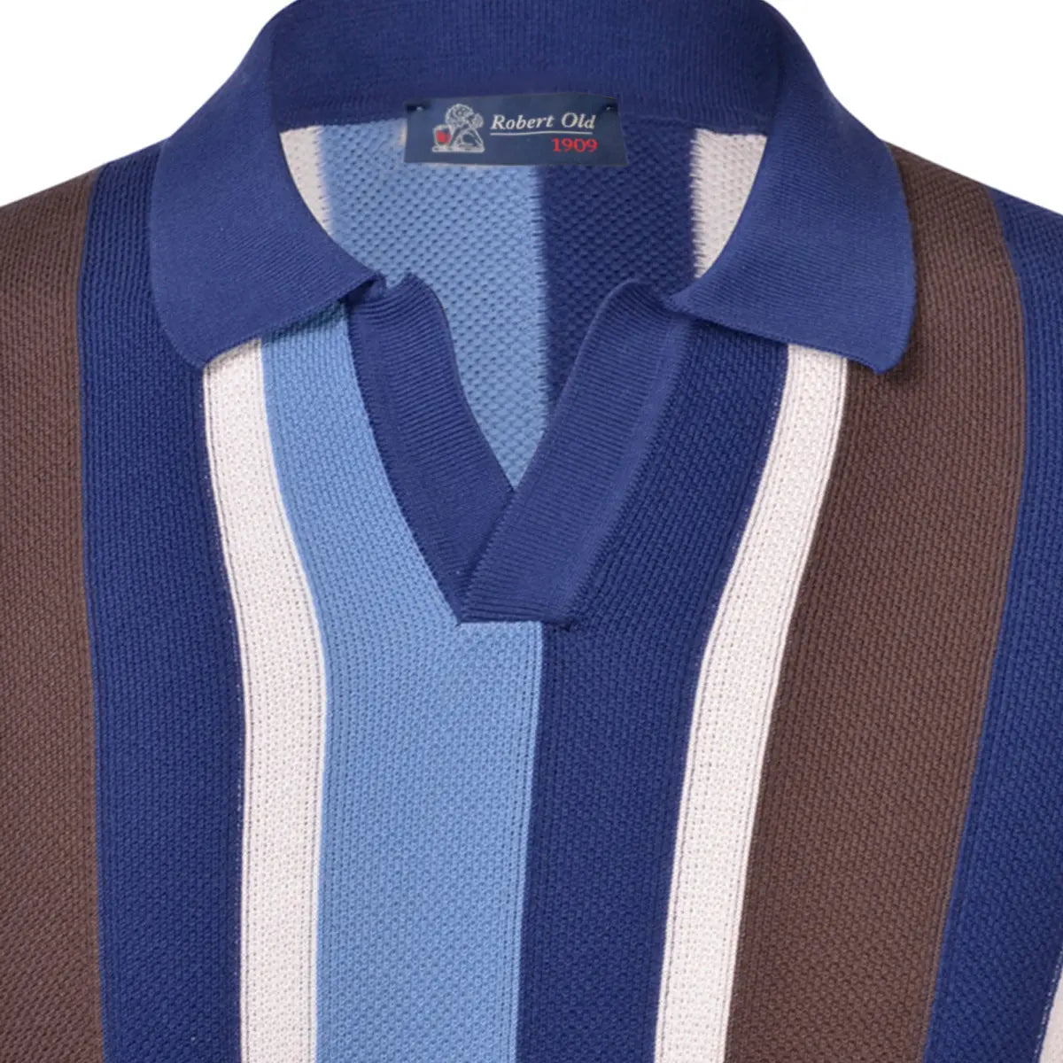 Multicolour Striped Knitted Cotton Polo Shirt S/S POLOS Robert Old