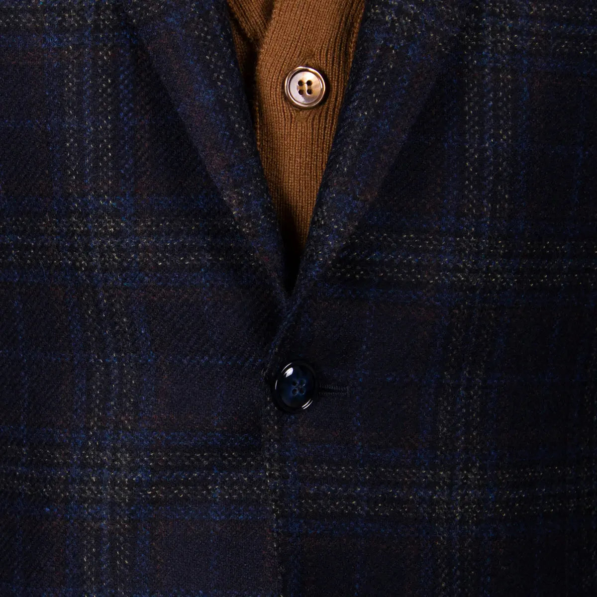 Navy Blue & Brown Check Wool & Cashmere Jacket JACKETS Robert Old