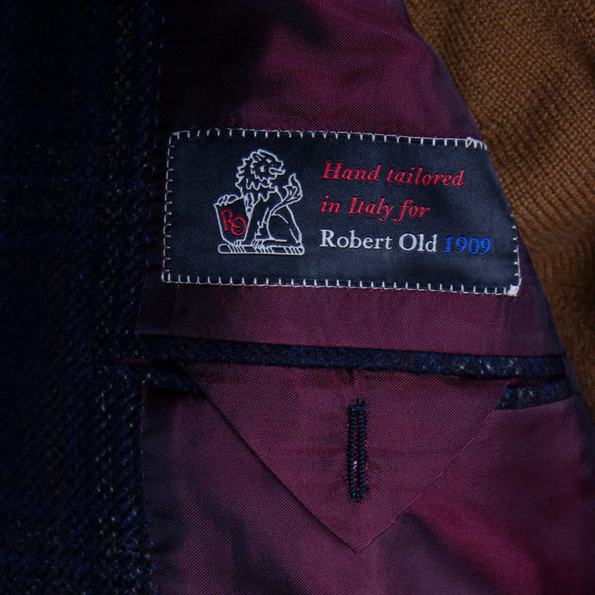 Navy Blue &amp; Brown Check Wool &amp; Cashmere Jacket JACKETS Robert Old