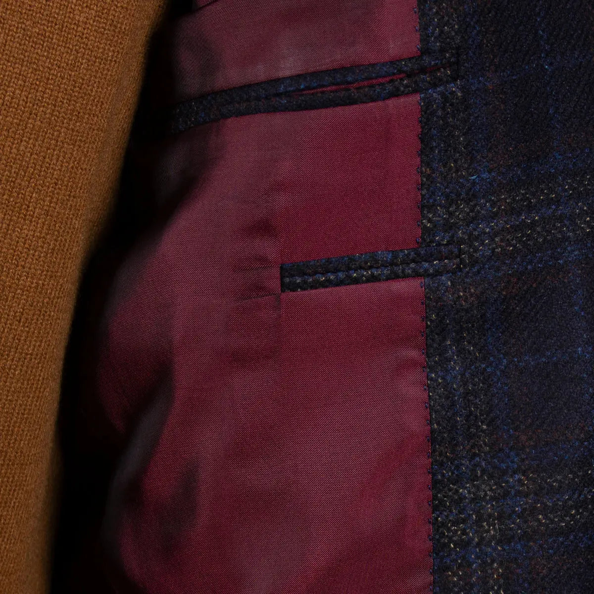 Navy Blue & Brown Check Wool & Cashmere Jacket JACKETS Robert Old