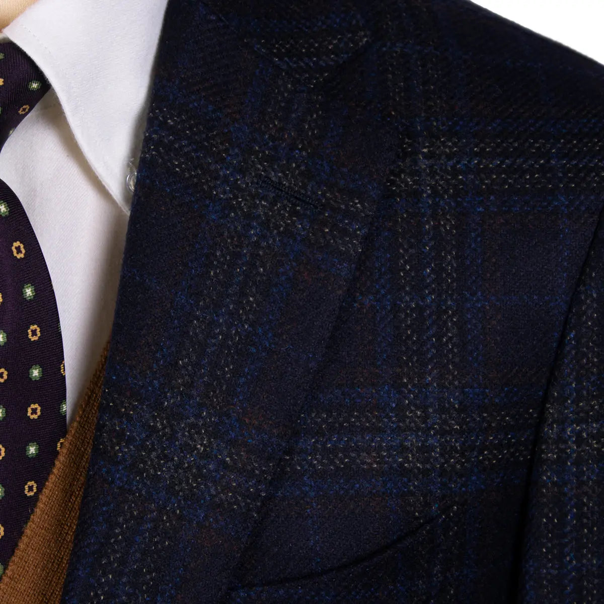 Navy Blue & Brown Check Wool & Cashmere Jacket JACKETS Robert Old