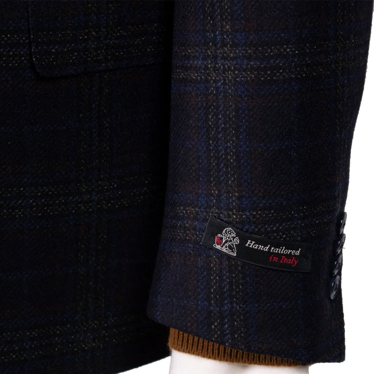 Navy Blue & Brown Check Wool & Cashmere Jacket JACKETS Robert Old