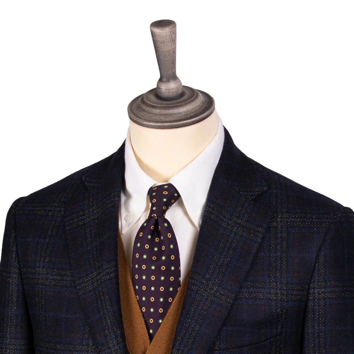 Navy Blue & Brown Check Wool & Cashmere Jacket JACKETS Robert Old