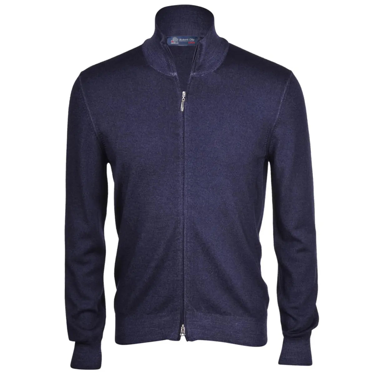 Navy Full Zip Wool Cardigan KNITWEAR Robert Old
