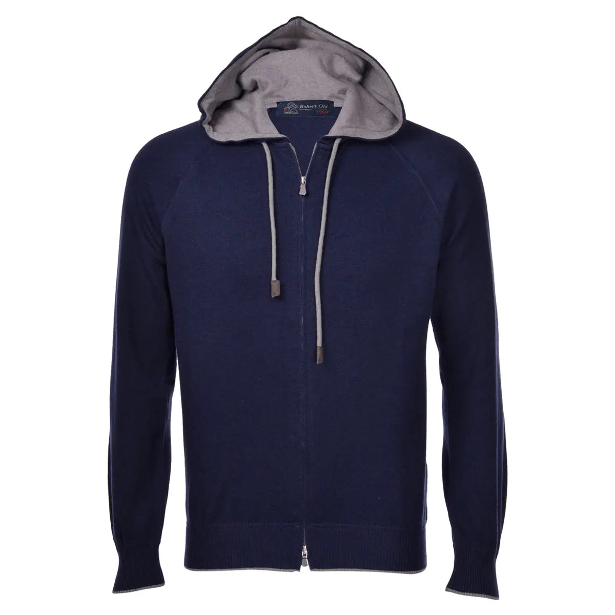 Navy Lightweight Cotton Cashmere Full Zip Hoodie KNITWEAR Robert Old
