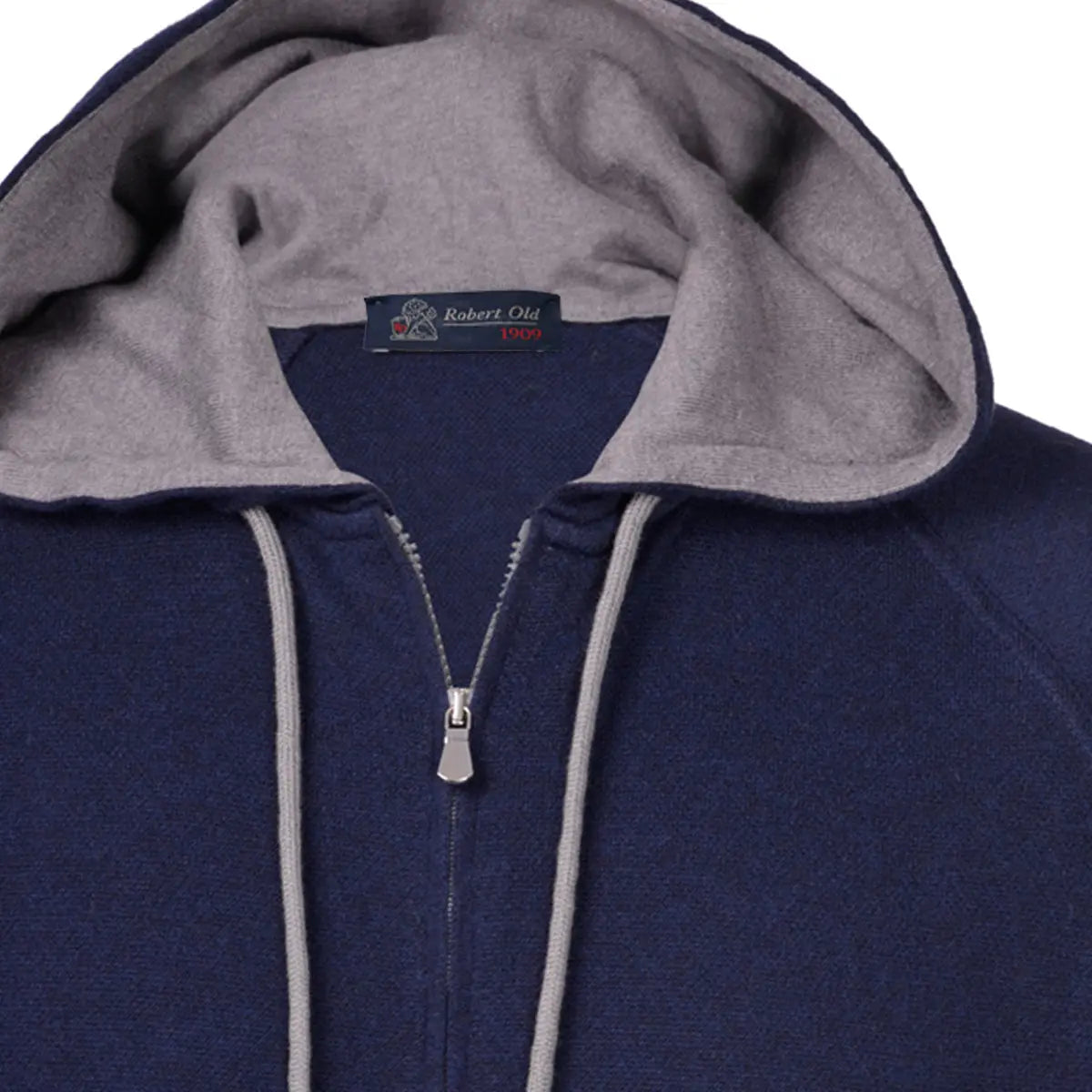 Navy Lightweight Cotton Cashmere Full Zip Hoodie KNITWEAR Robert Old
