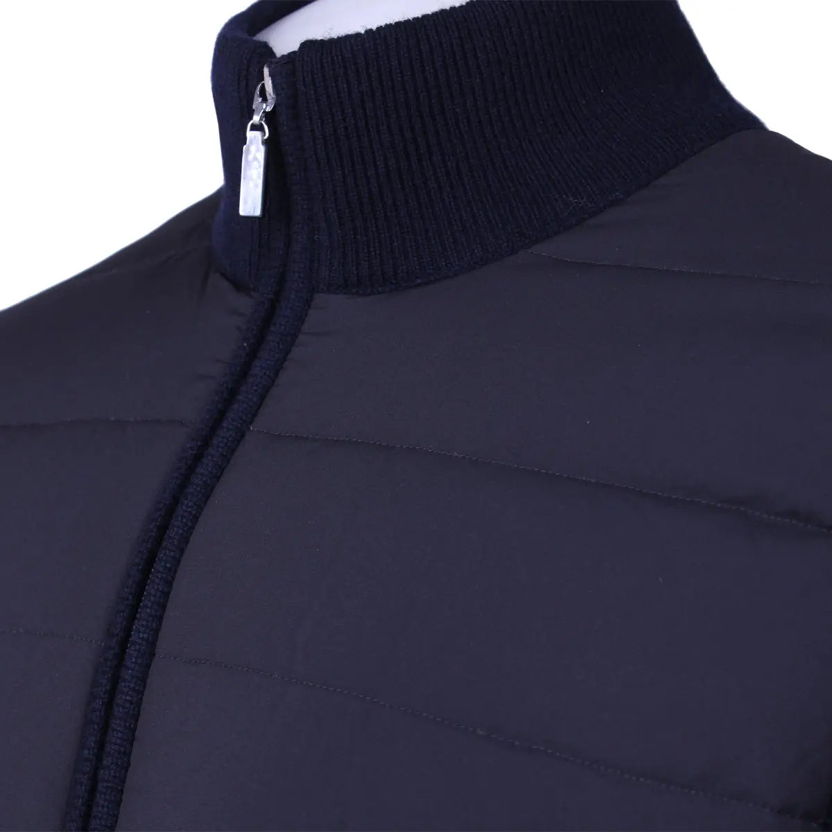 Navy Nylon Panelled Wool Cardigan KNITWEAR Robert Old