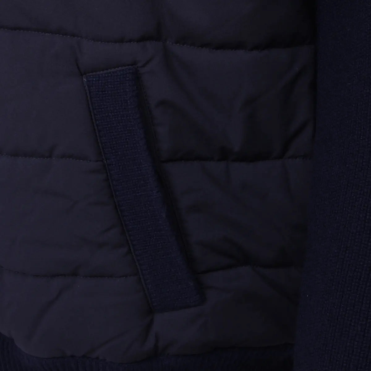 Navy Nylon Panelled Wool Cardigan KNITWEAR Robert Old