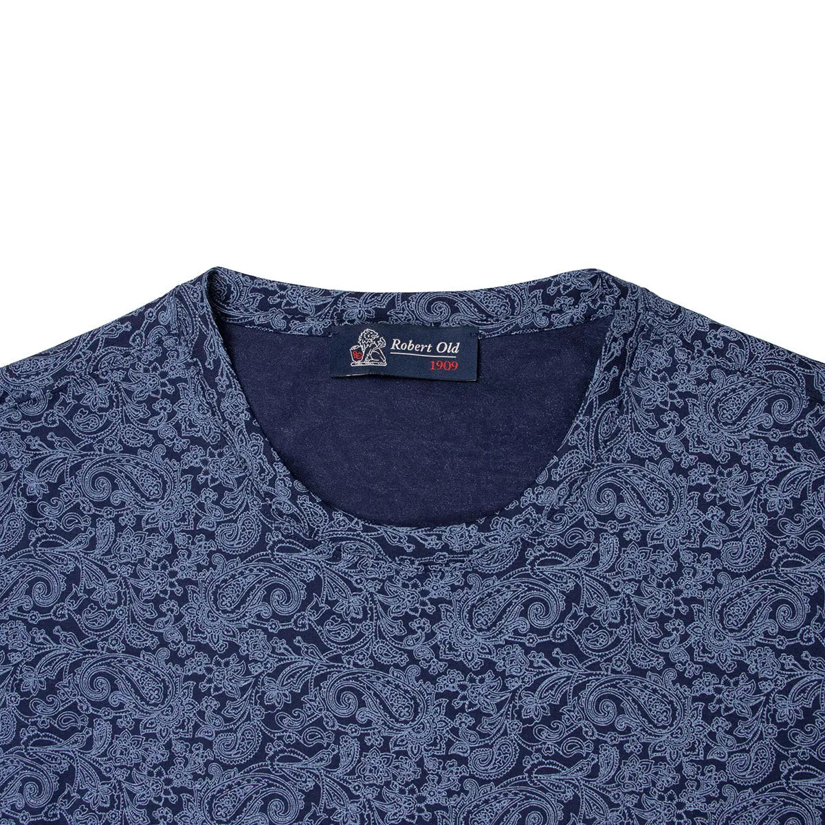 Navy Paisley Print Cotton T-Shirt TEE SHIRTS Robert Old