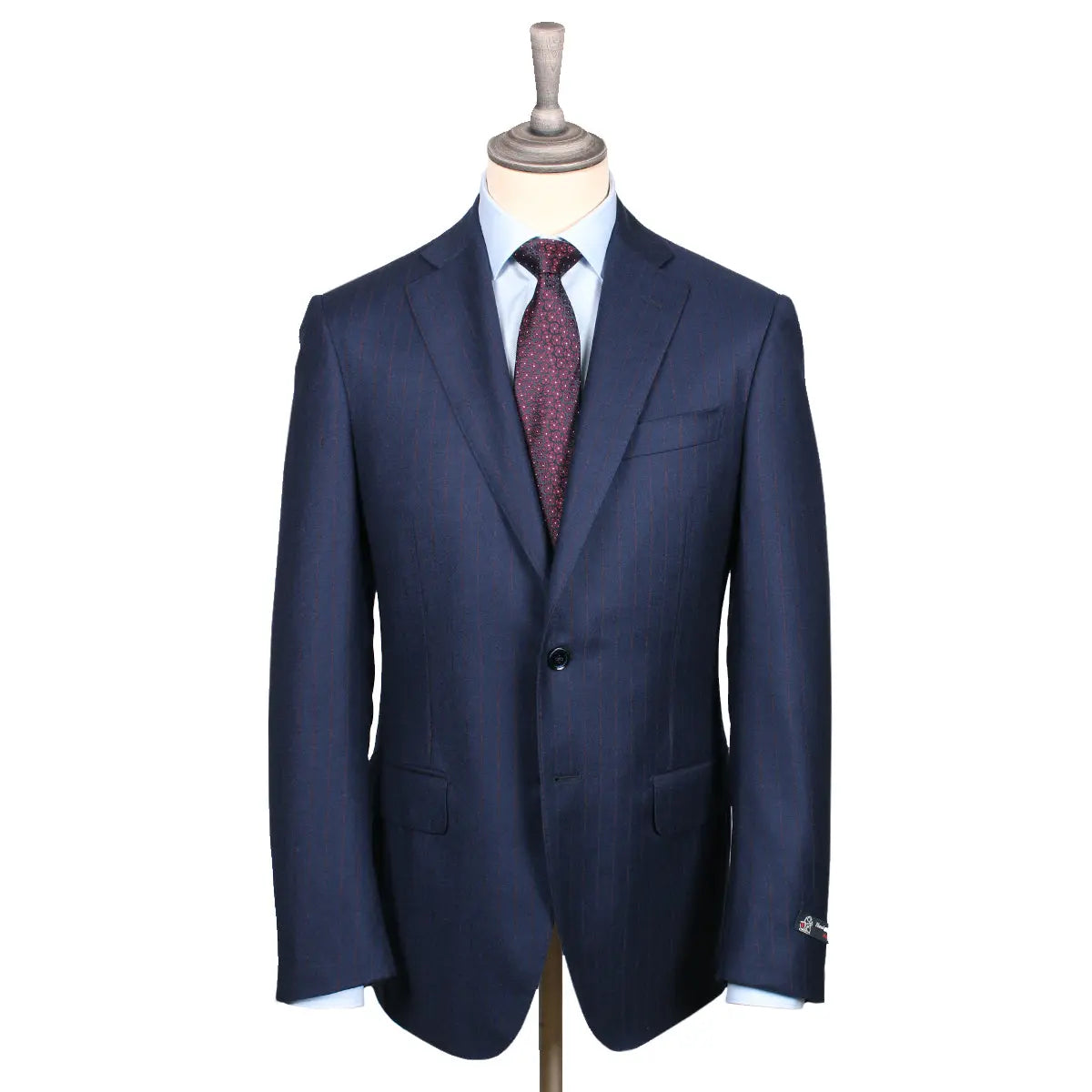 Navy & Red Pinstripe Flannel Virgin Wool Suit SUITS Robert Old