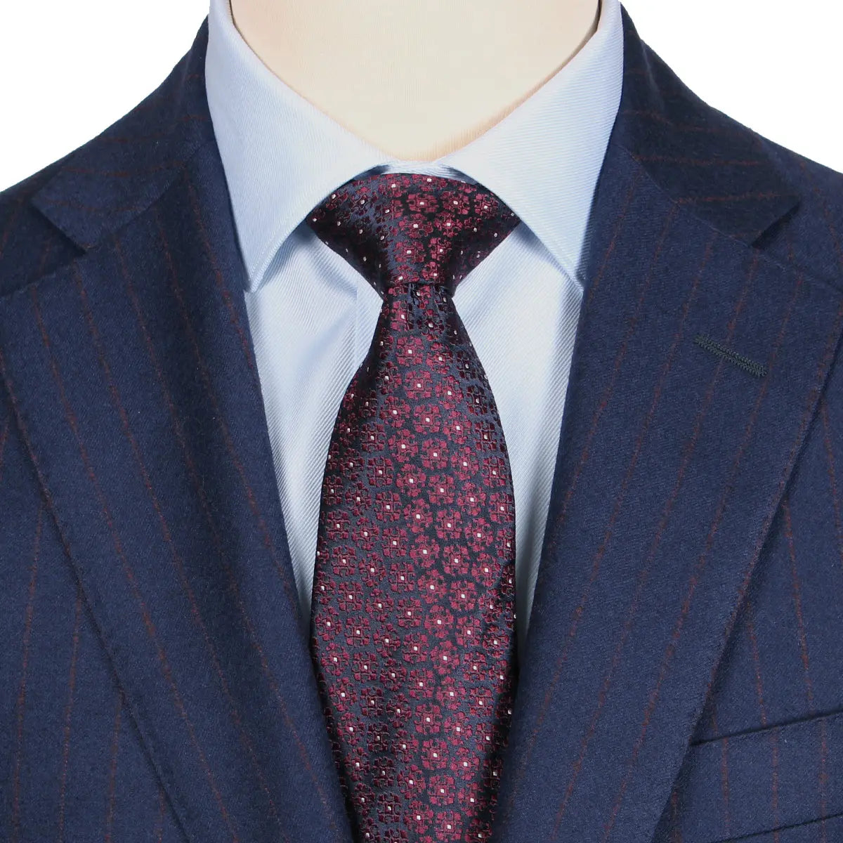 Navy & Red Pinstripe Flannel Virgin Wool Suit SUITS Robert Old