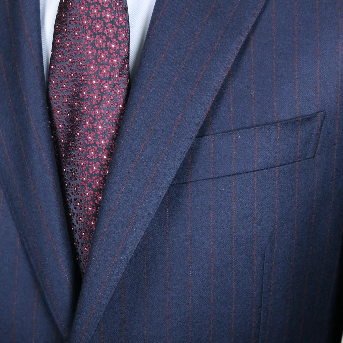 Navy & Red Pinstripe Flannel Virgin Wool Suit SUITS Robert Old