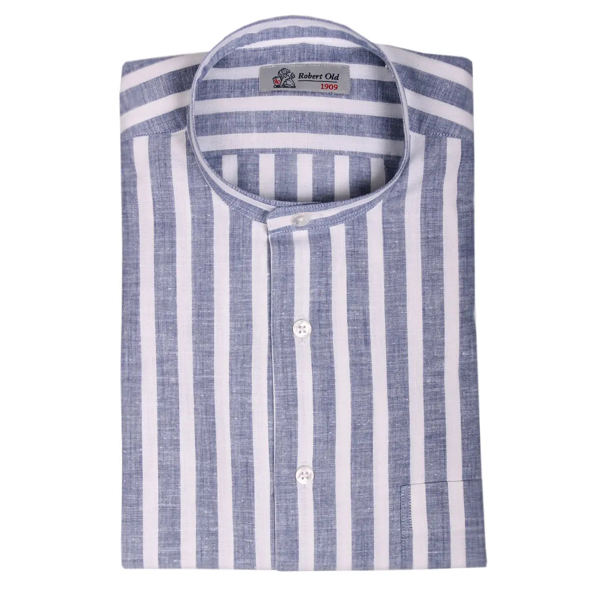 Navy &amp; White Bar Stripe Zephir Long Sleeve Cotton Shirt L/S SHIRTS Robert Old