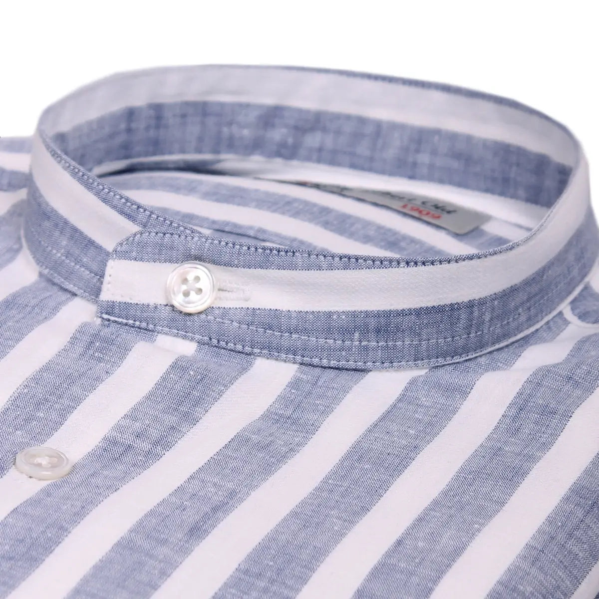 Navy &amp; White Bar Stripe Zephir Long Sleeve Cotton Shirt L/S SHIRTS Robert Old