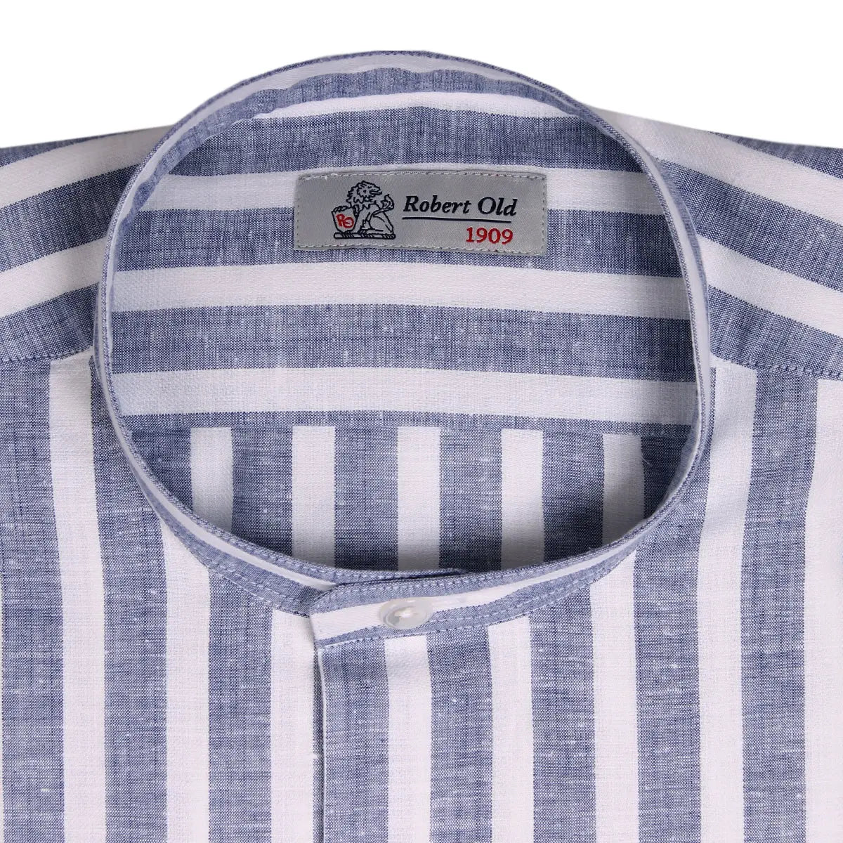 Navy &amp; White Bar Stripe Zephir Long Sleeve Cotton Shirt L/S SHIRTS Robert Old