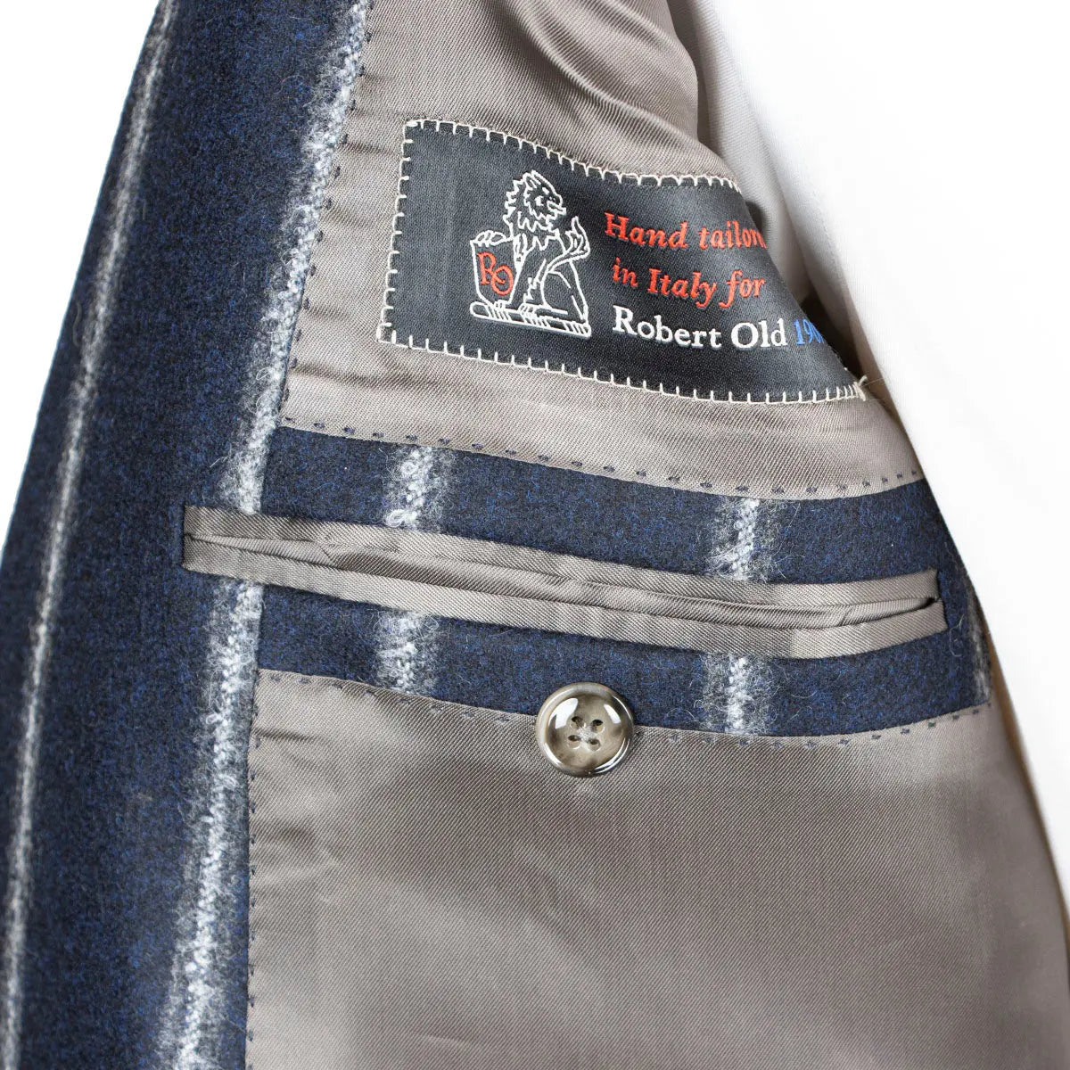 Navy &amp; White Cloudstripe Wool Jacket JACKETS Robert Old