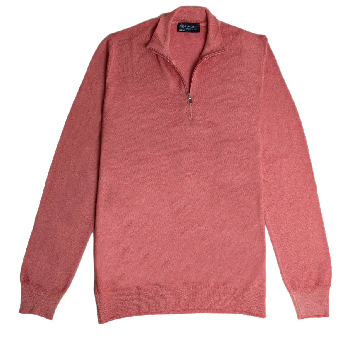 Pink Virgin Wool Fine Knit Quarter Zip Sweater KNITWEAR Robert Old