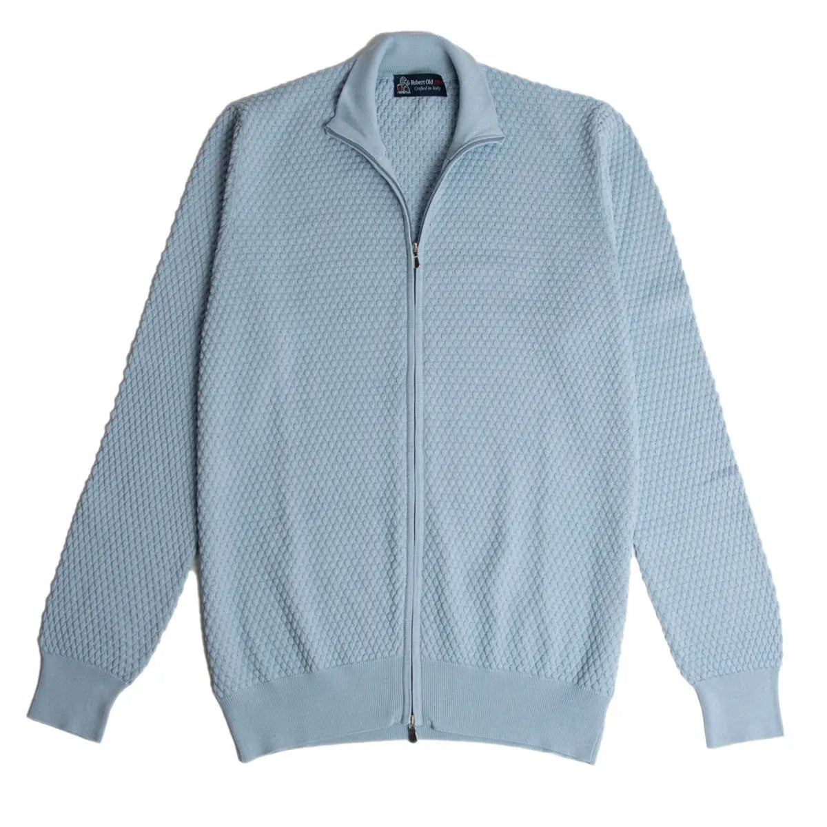 Sky-Blue Waffle Knit Full Zip Cardigan KNITWEAR Robert Old