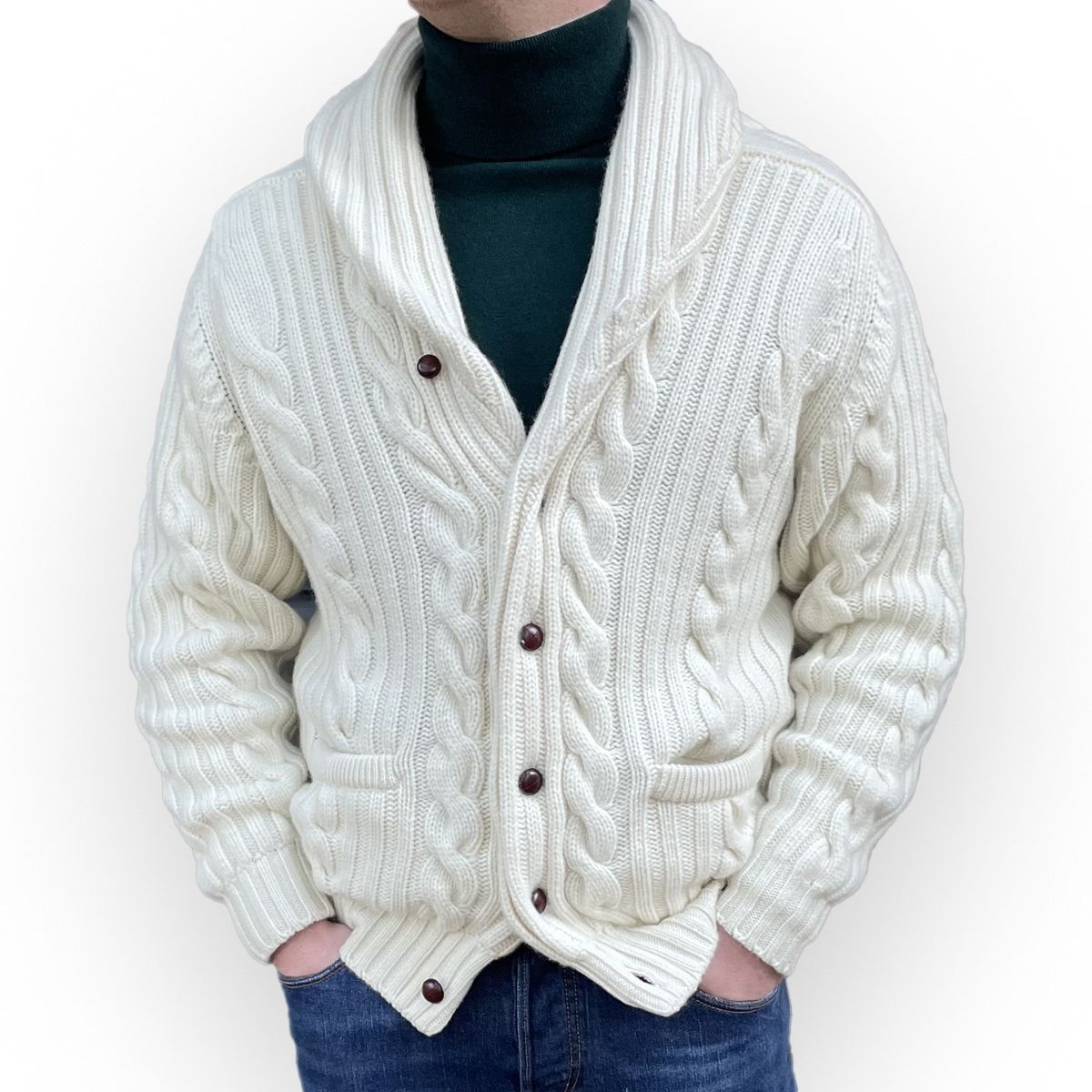Inchiostro Blue Balmour 8Ply Shawl Collar Cable Cashmere Cardigan CASHMERE Robert Old