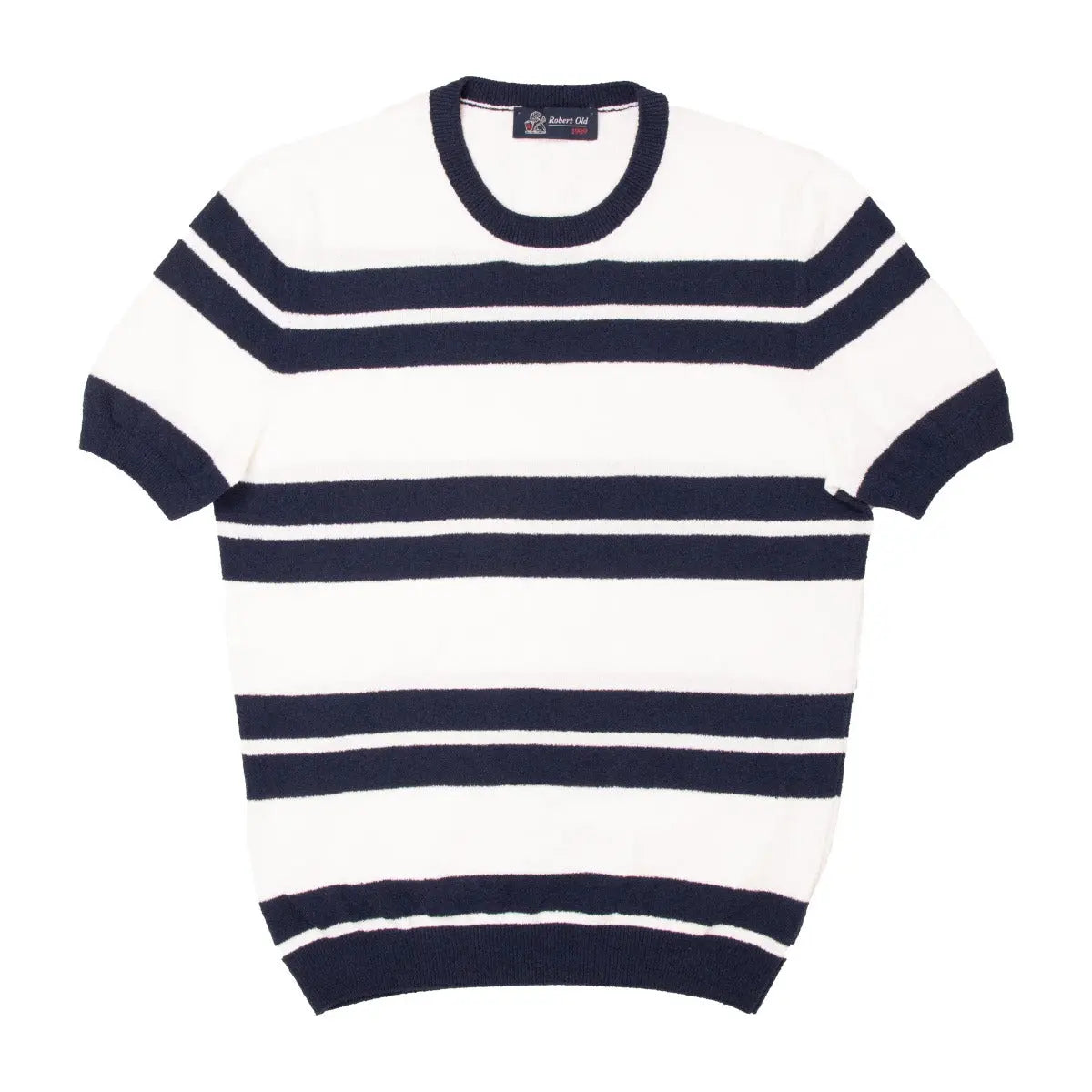 White &amp; Navy Striped Towelling T-Shirt TEE SHIRTS Robert Old