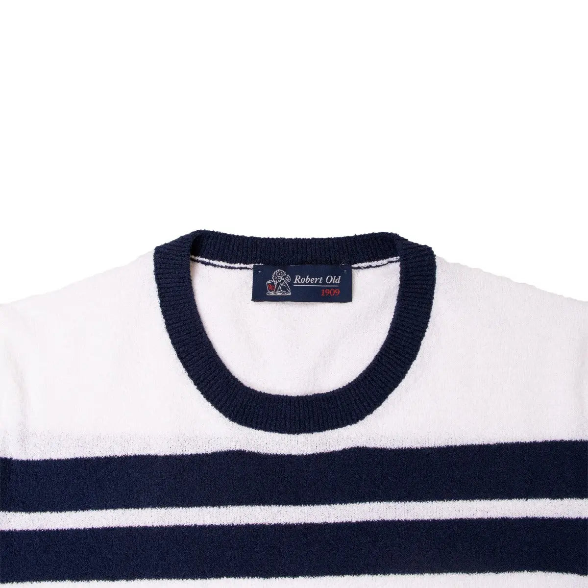 White &amp; Navy Striped Towelling T-Shirt TEE SHIRTS Robert Old