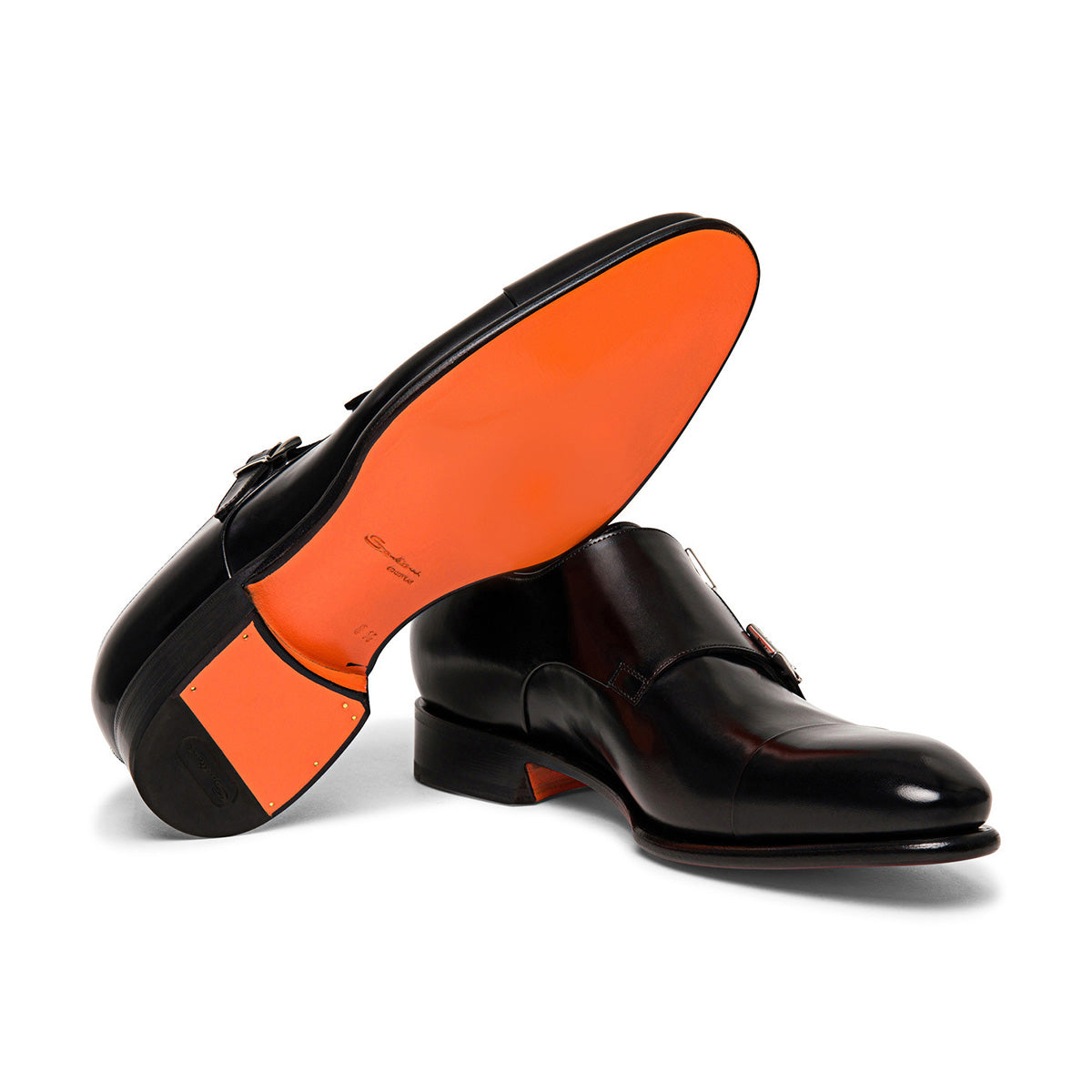 Santoni - Black Double-Buckle Leather Shoes SHOES Santoni