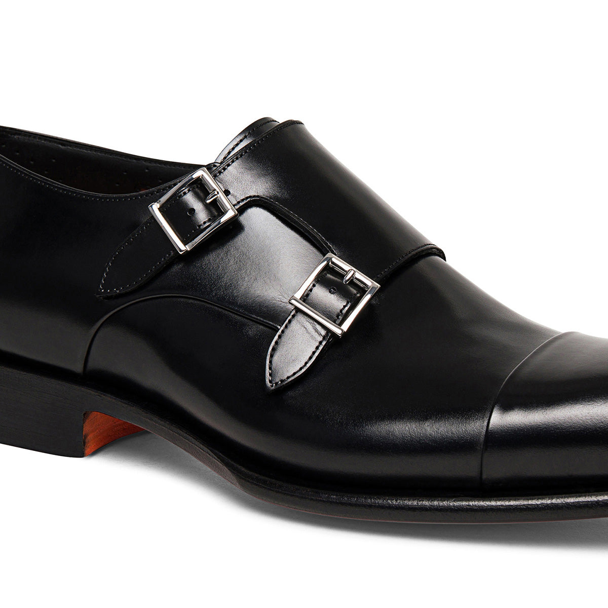Santoni - Black Double-Buckle Leather Shoes SHOES Santoni