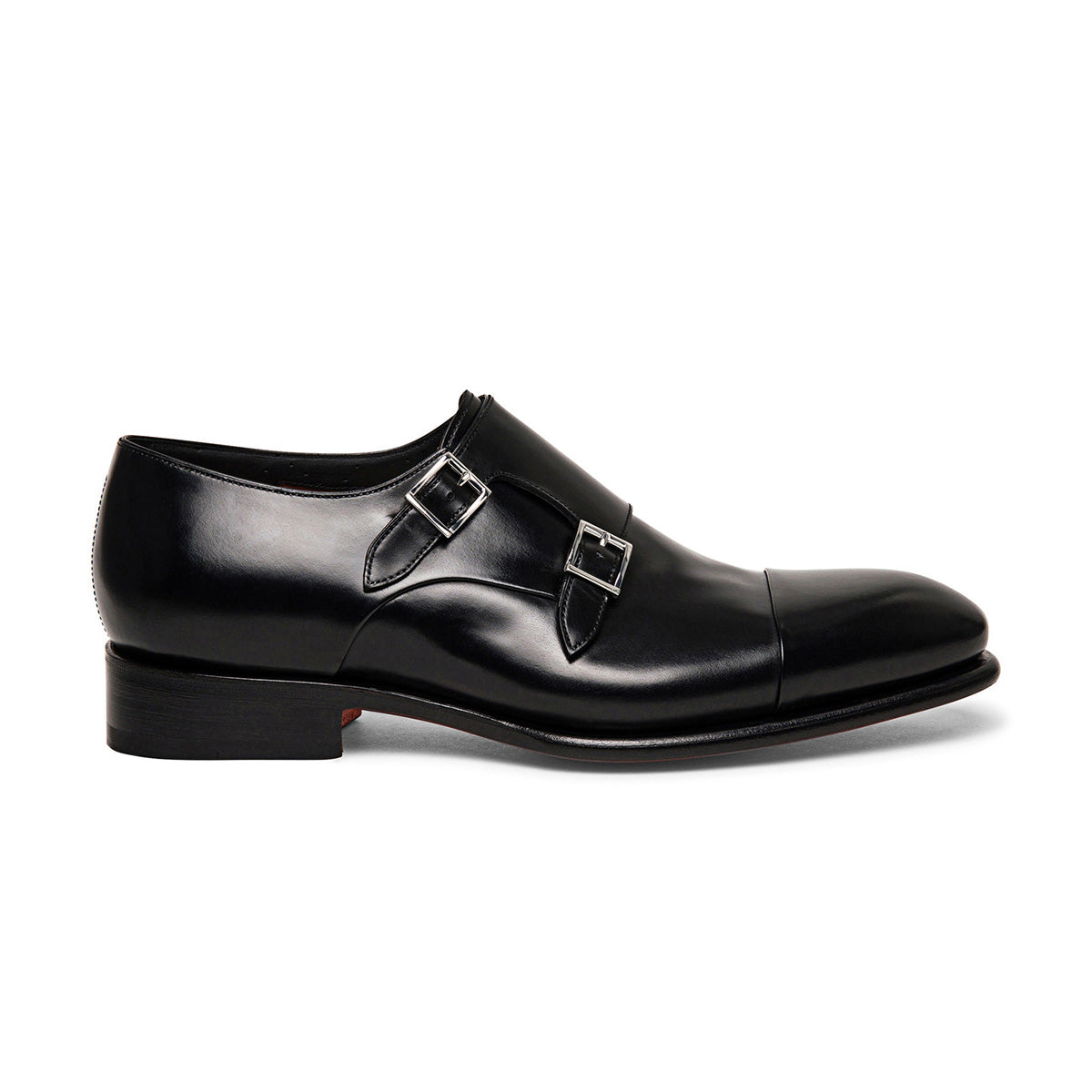 Santoni - Black Double-Buckle Leather Shoes SHOES Santoni