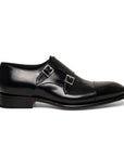 Santoni - Black Double-Buckle Leather Shoes SHOES Santoni