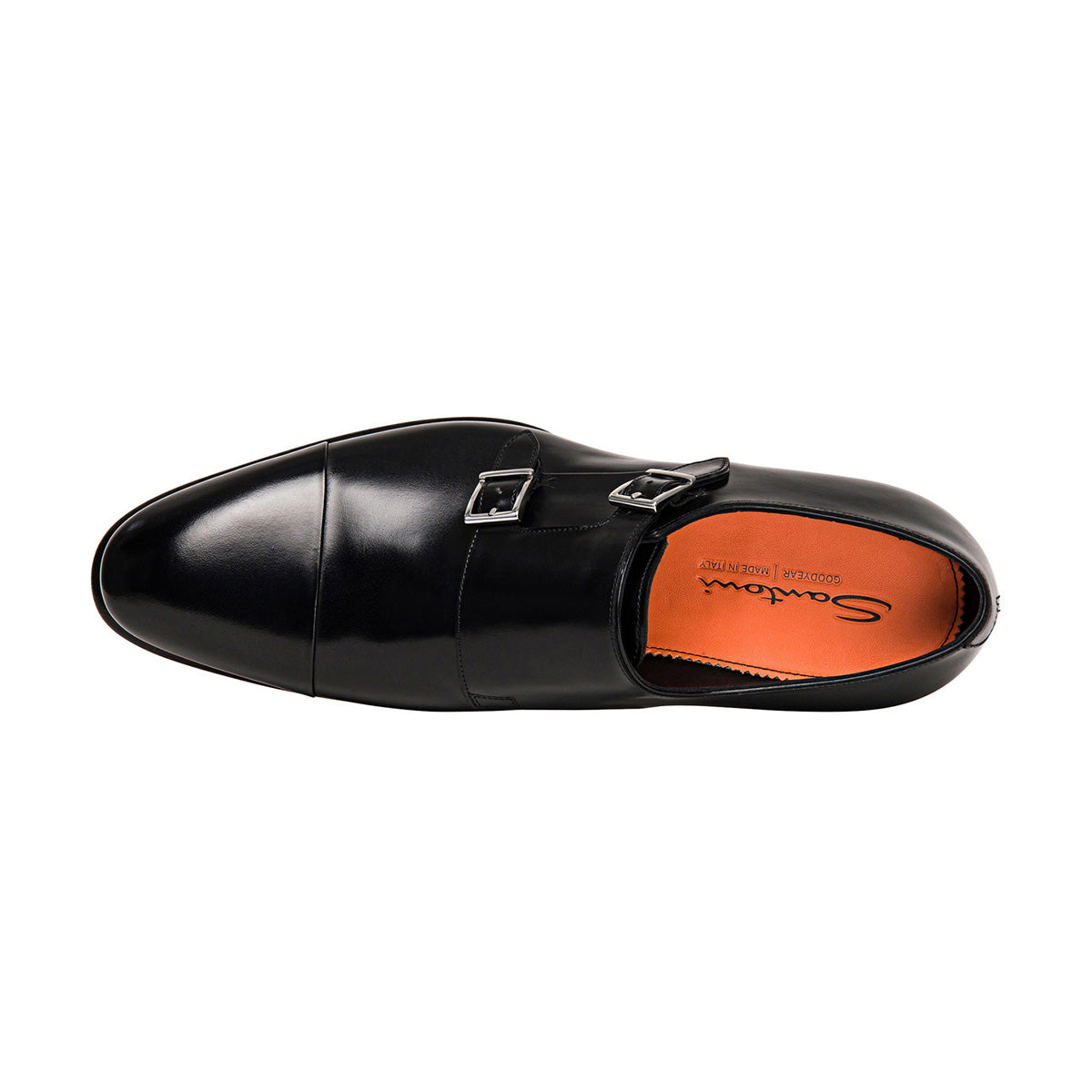 Santoni - Black Double-Buckle Leather Shoes SHOES Santoni