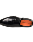 Santoni - Black Double-Buckle Leather Shoes SHOES Santoni