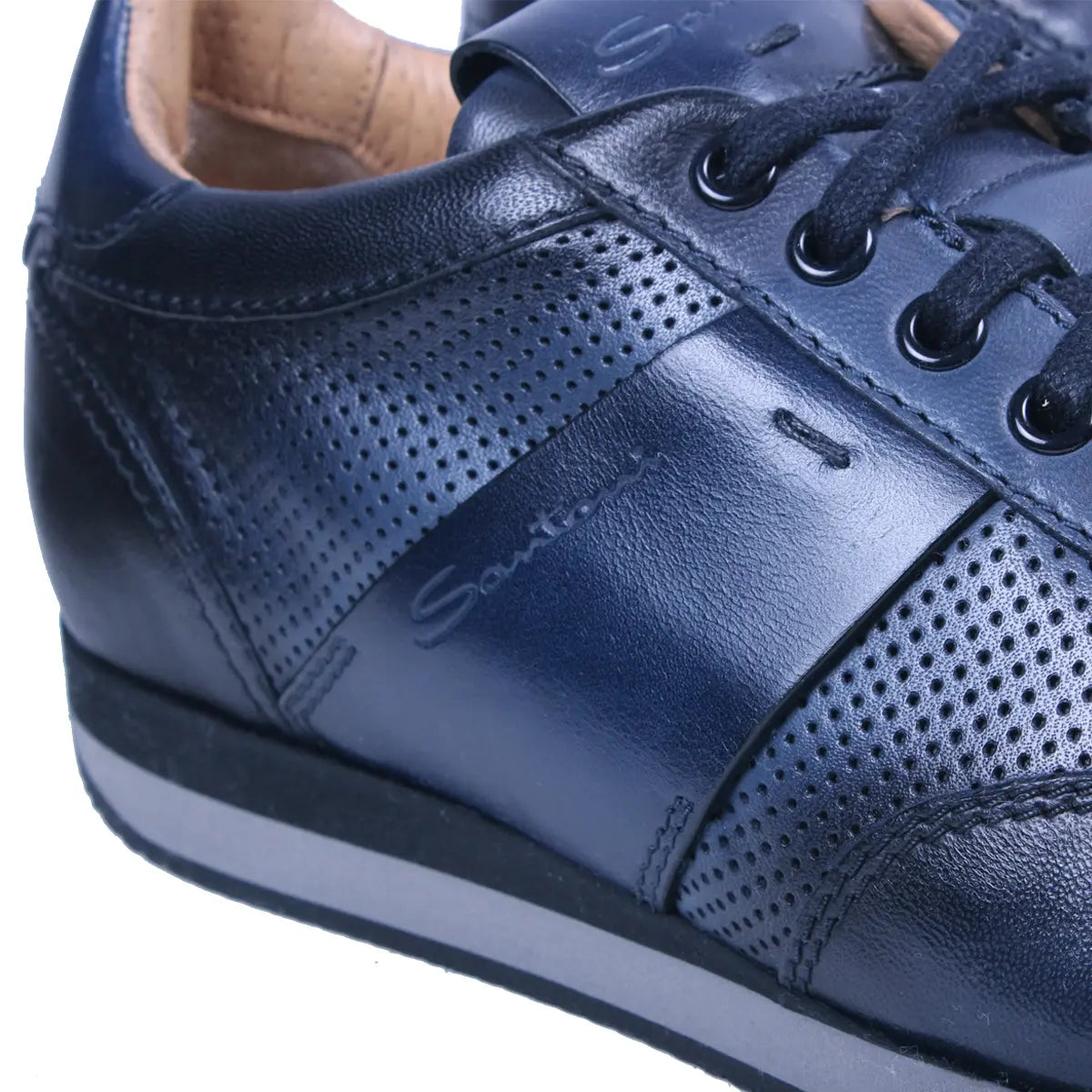 Navy Blue Lace Up Leather Sneaker