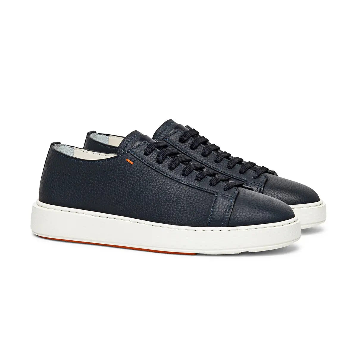 Santoni - Navy Blue Leather Low-Top Sneakers SHOES Santoni