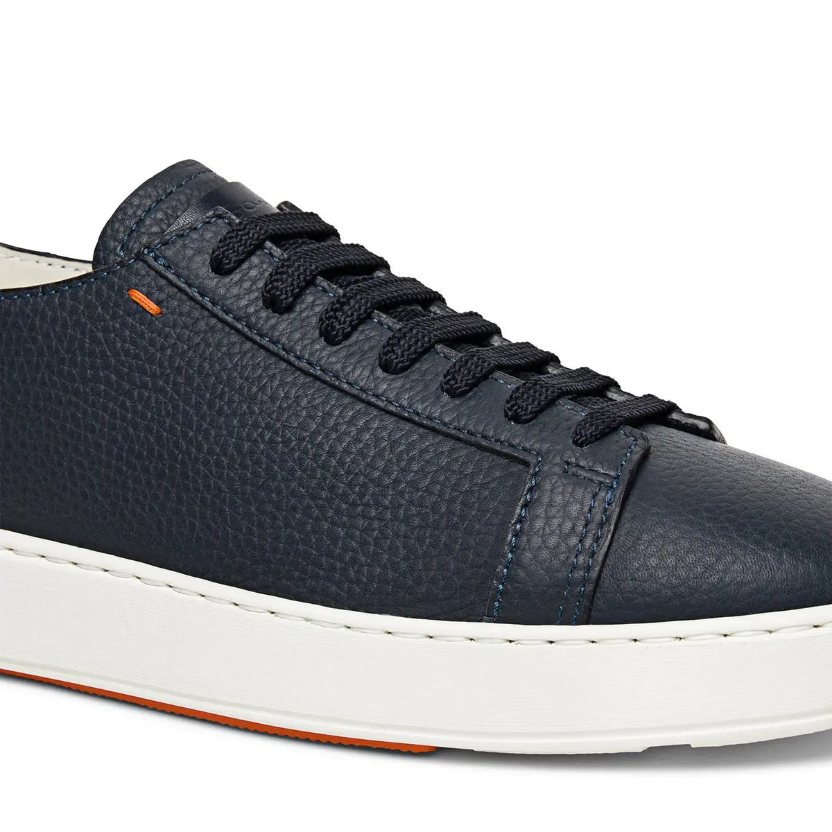 Santoni - Navy Blue Leather Low-Top Sneakers SHOES Santoni