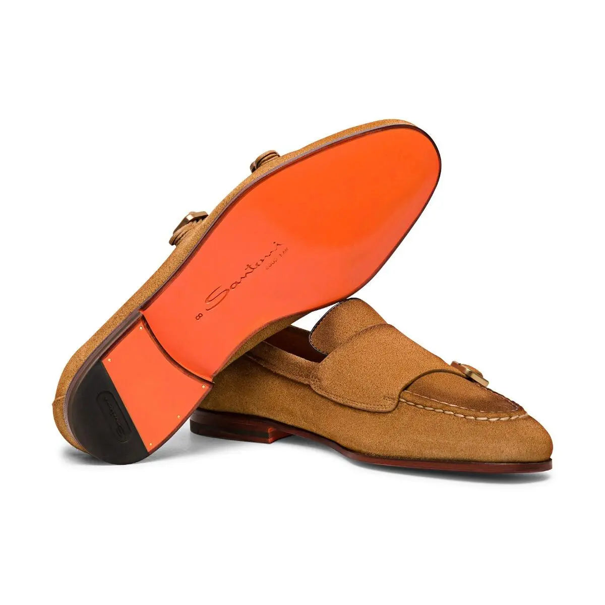 Santoni - Tan Suede Double Buckle Monk Strap Loafer SHOES Santoni