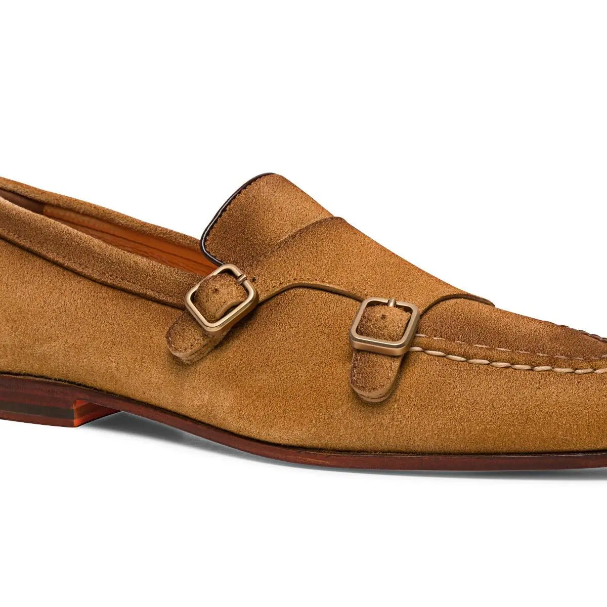 Santoni - Tan Suede Double Buckle Monk Strap Loafer SHOES Santoni