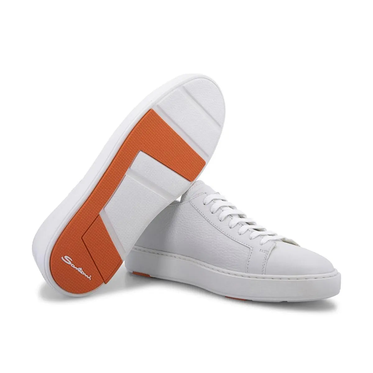 White Leather Low-Top Sneakers SHOES Santoni